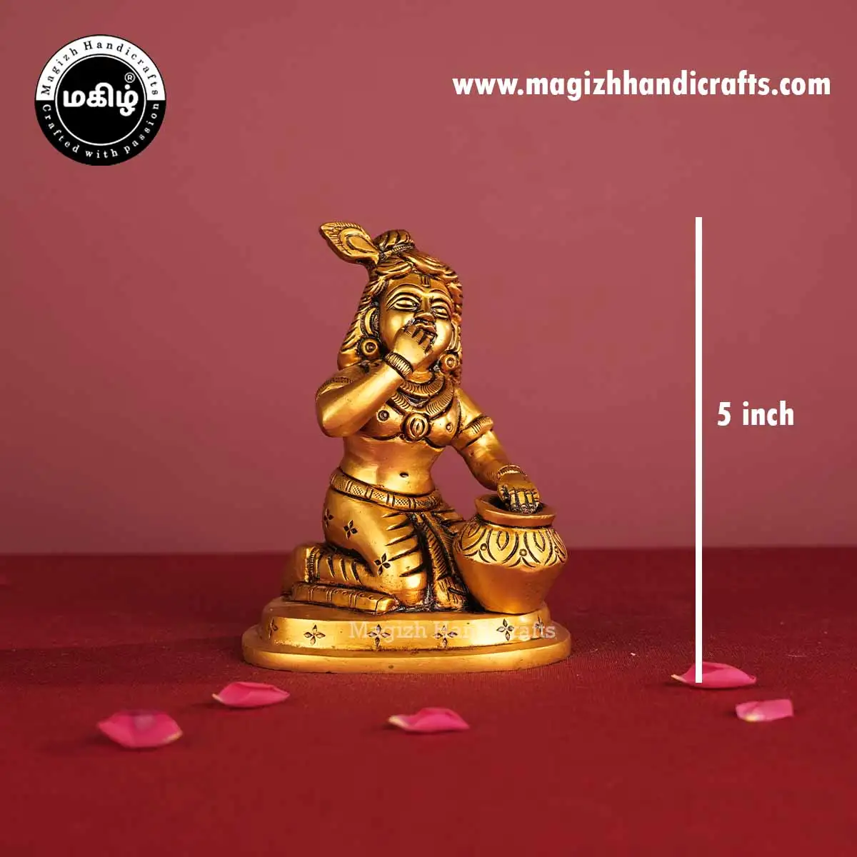 Brass Matka Krishna idol - 5 inches - image 2