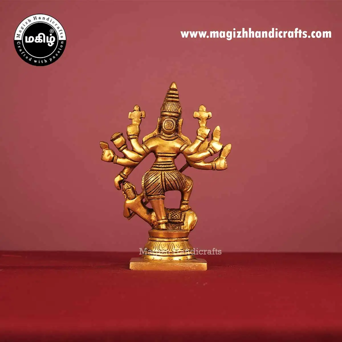 Brass Mahishasura Mardini idol - 7 inch - image 5
