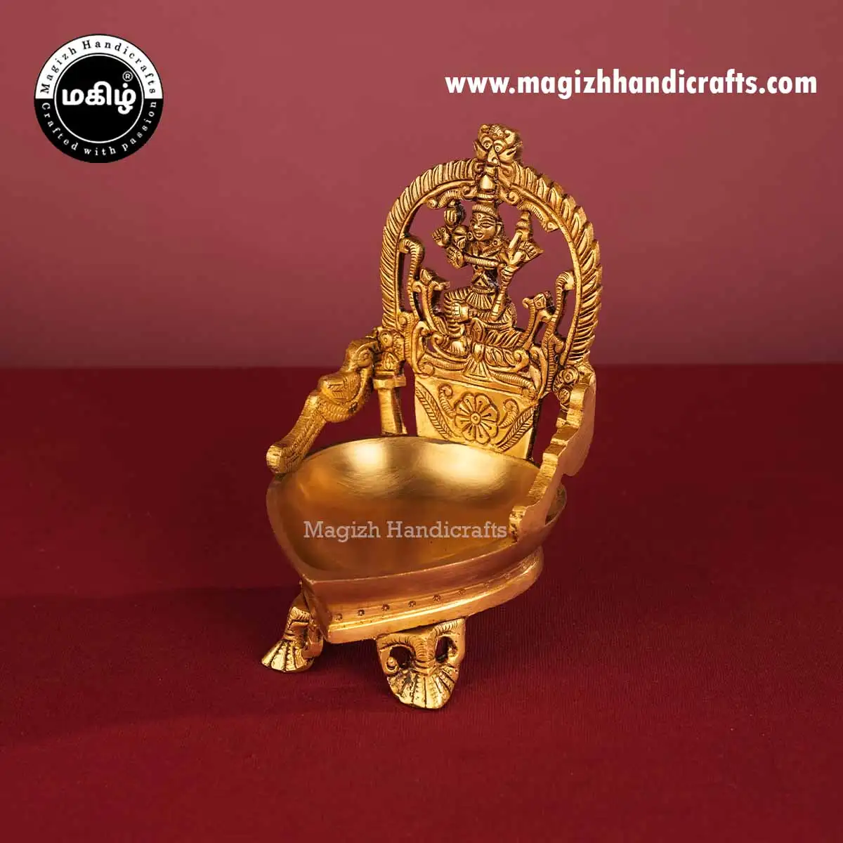 7 Inch Brass Heart Shape Gaja Lakshmi Lamp - image 4