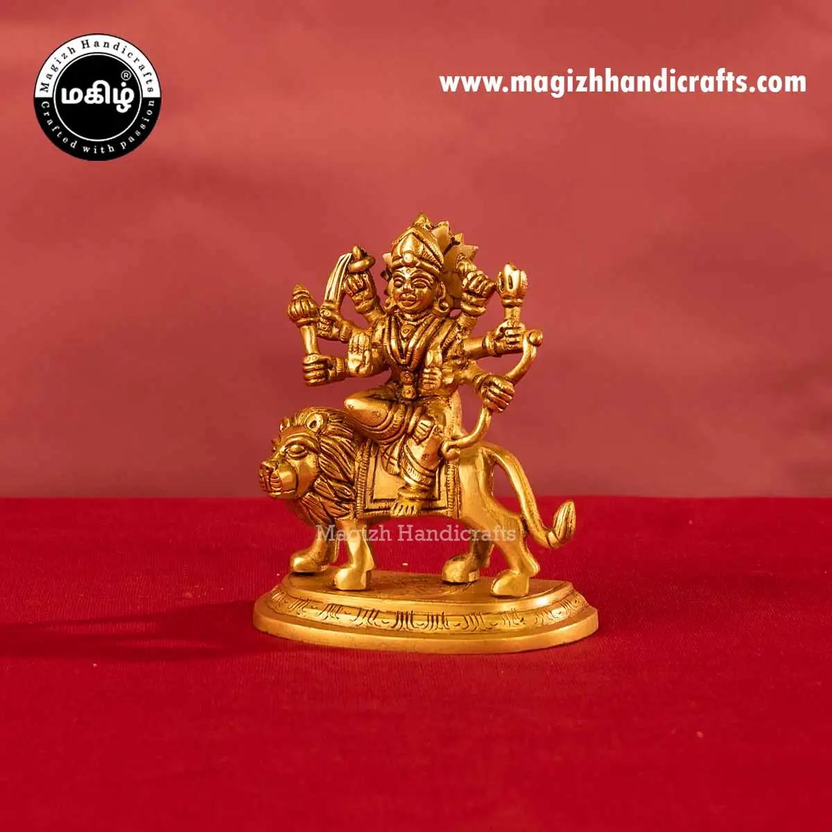 Brass goddess Lion Durga devi idol - 5 inches - image 4