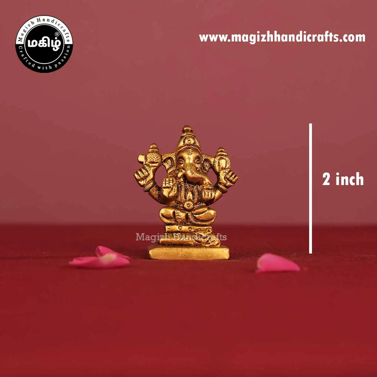 Brass Ganesha Square Base Idol - 2 Inch - image 2