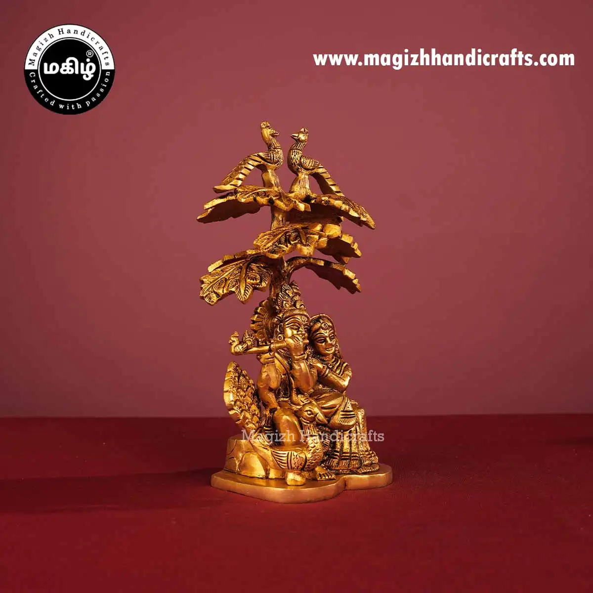 Brass Tree Radha Krishna idol - 8 inches - image 3