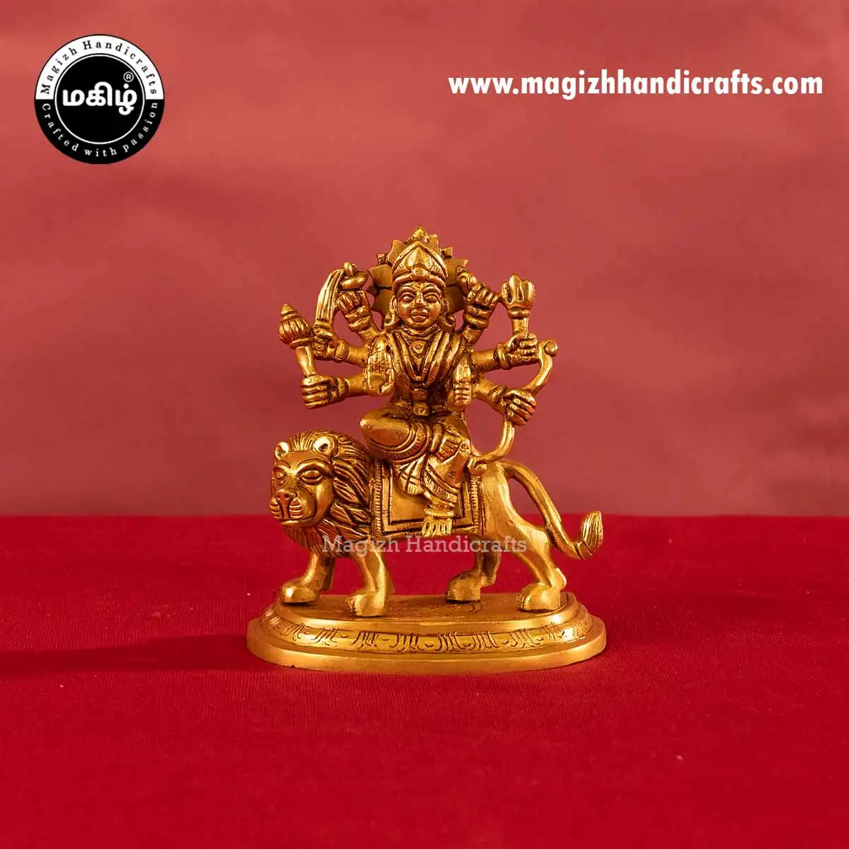 Brass goddess Lion Durga devi idol - 5 inches - image 1