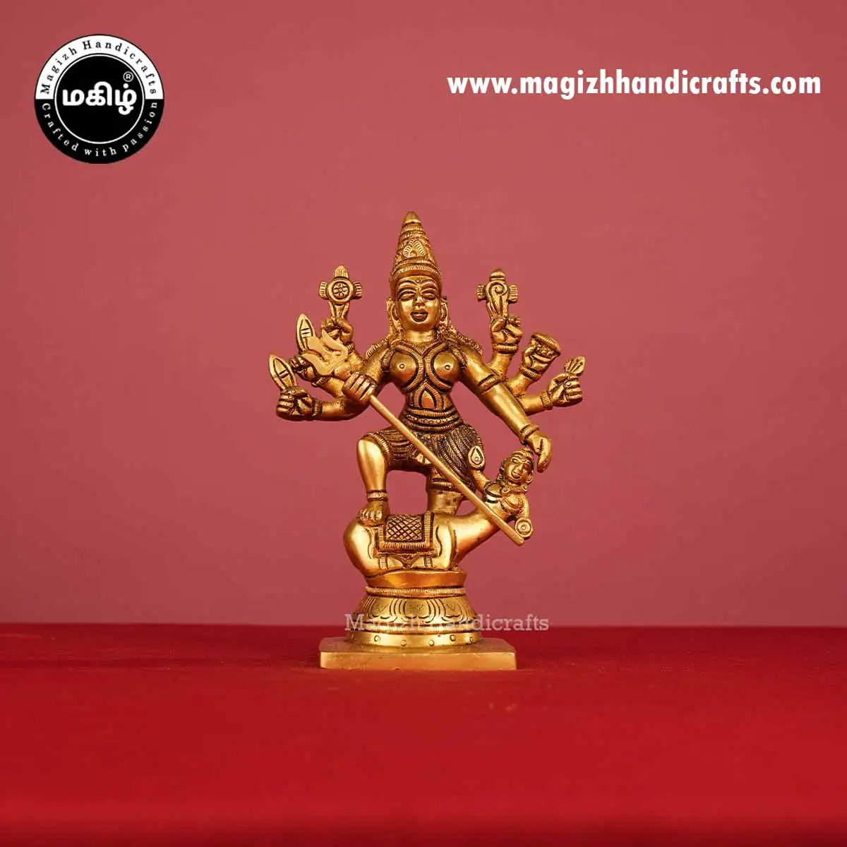Brass Mahishasura Mardini idol - 7 inch - image 1