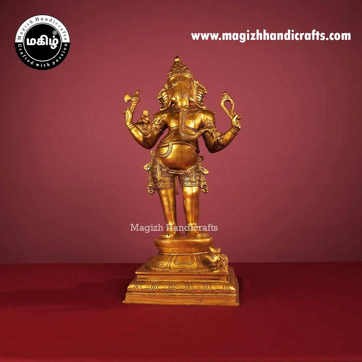 Brass Standing Ganesh Idol Square Peetam - 19 Inch - image 1