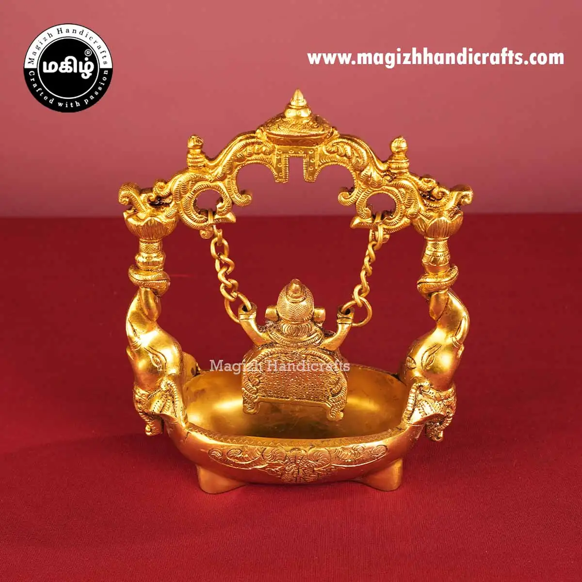 Brass Boat Swing Ganesha Urli - 9 Inch - image 5