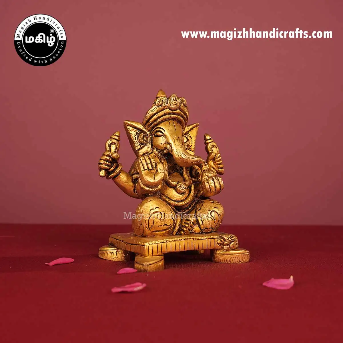 Brass Ganesh Idol Square Peetam - 5 Inch - image 3