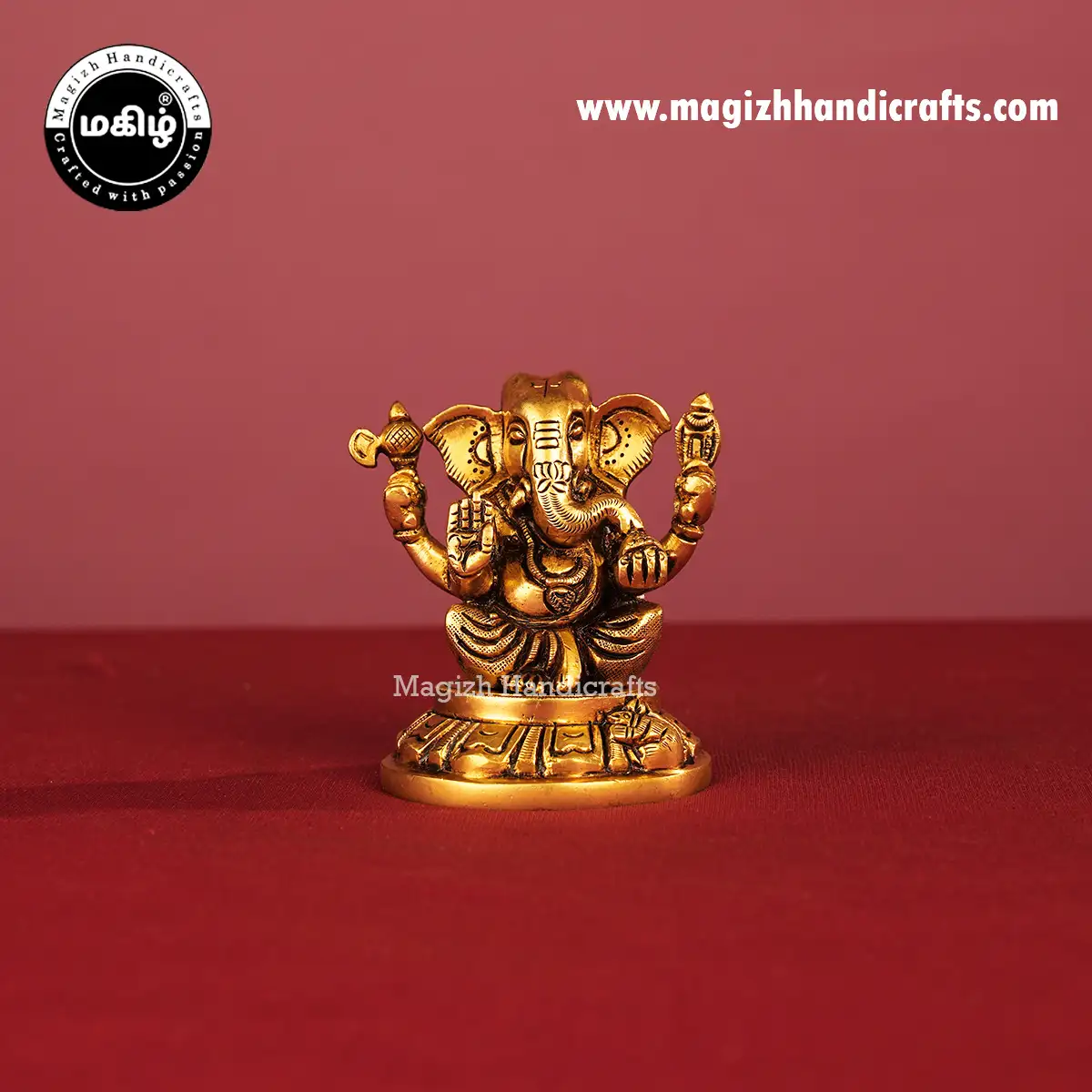 Brass Appu Ganesh Idol Round Peetam - 3.5 Inch - image 1