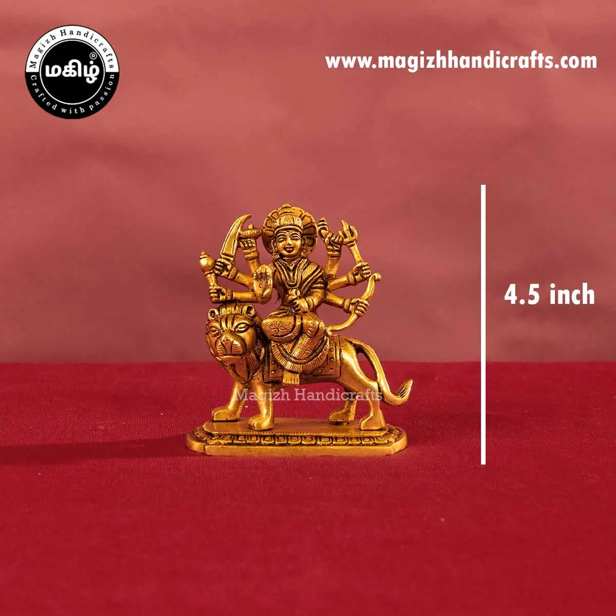 Brass goddess Lion Durga devi idol - 4.5 inches - image 2