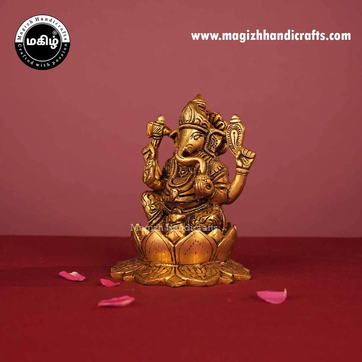 Brass Lotus Ganesh Idol - 5 Inch - image 3