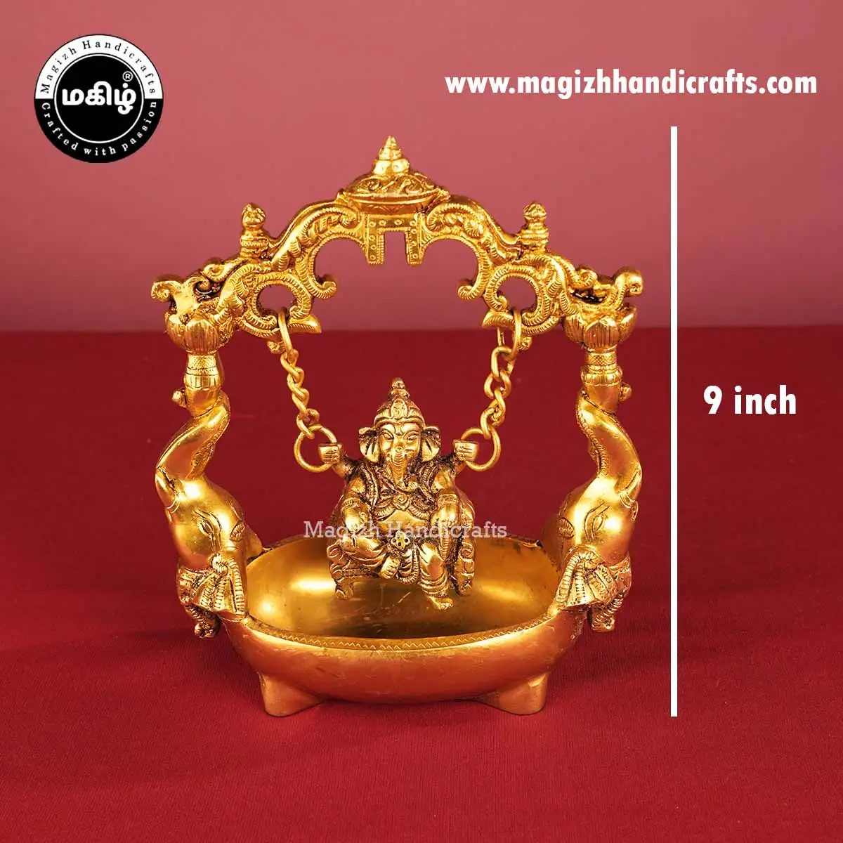 Brass Boat Swing Ganesha Urli - 9 Inch - image 2