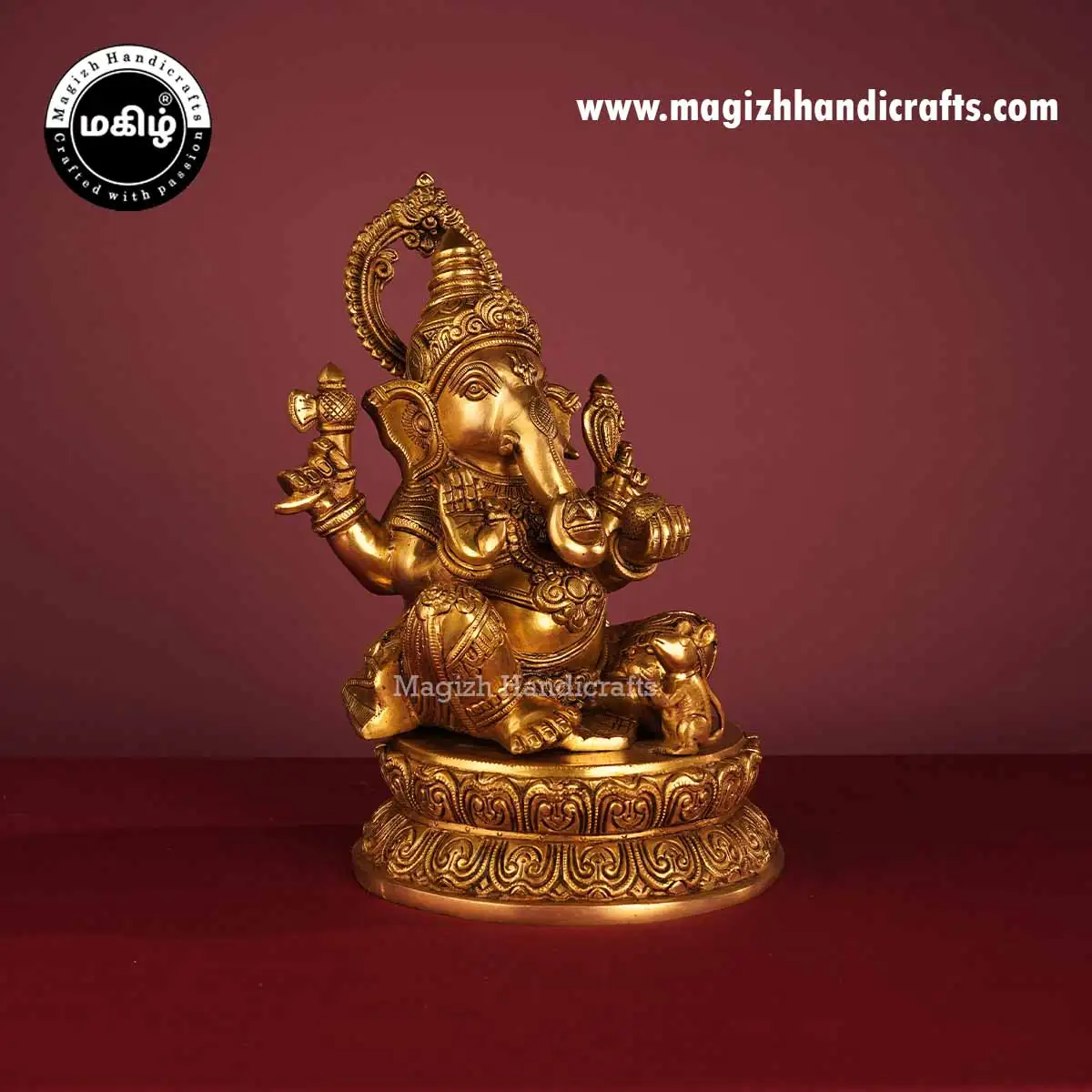 14 inches Brass Lord Ganesha Round Base Idol - image 3