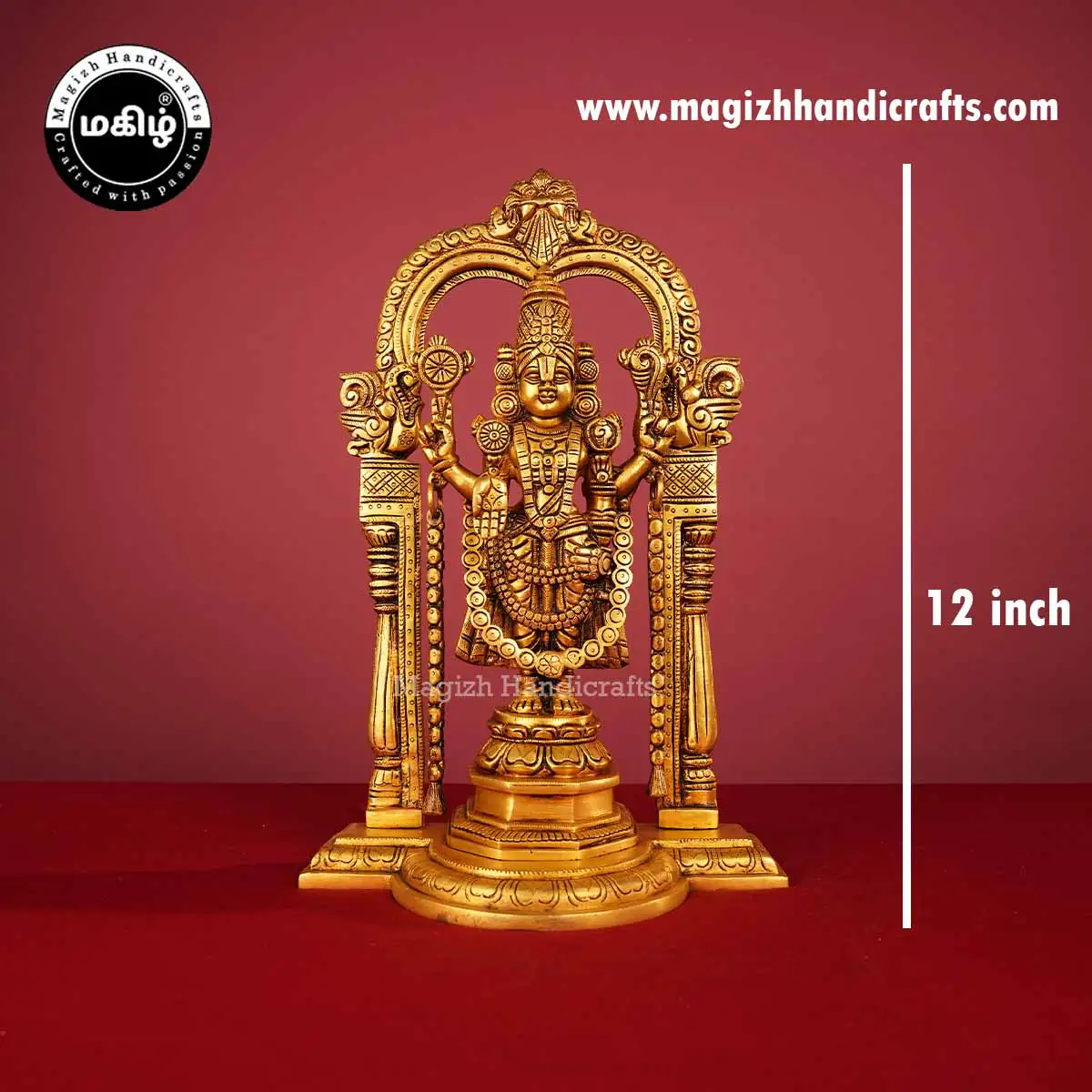 Brass Standing Lord Balaji Perumal Idol with Thiruvachi – 12 Inch - image 2