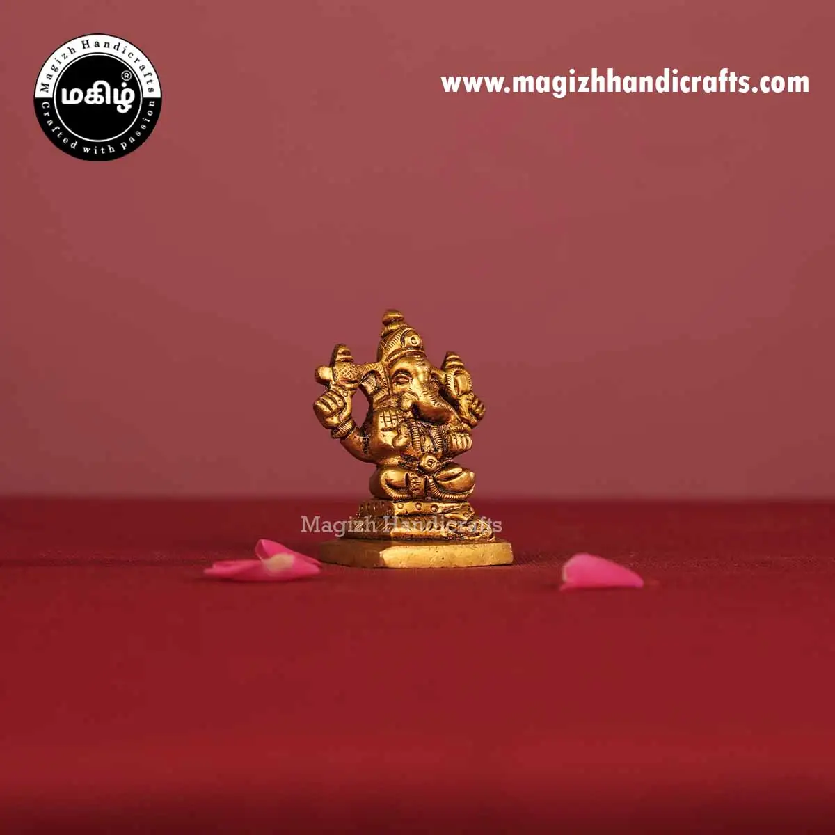 Brass Ganesha Square Base Idol - 2 Inch - image 4