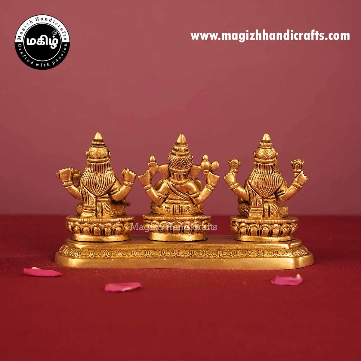 Brass Lakshmi Ganesha Saraswathi One Peetam Idol - 3 Inch - image 4