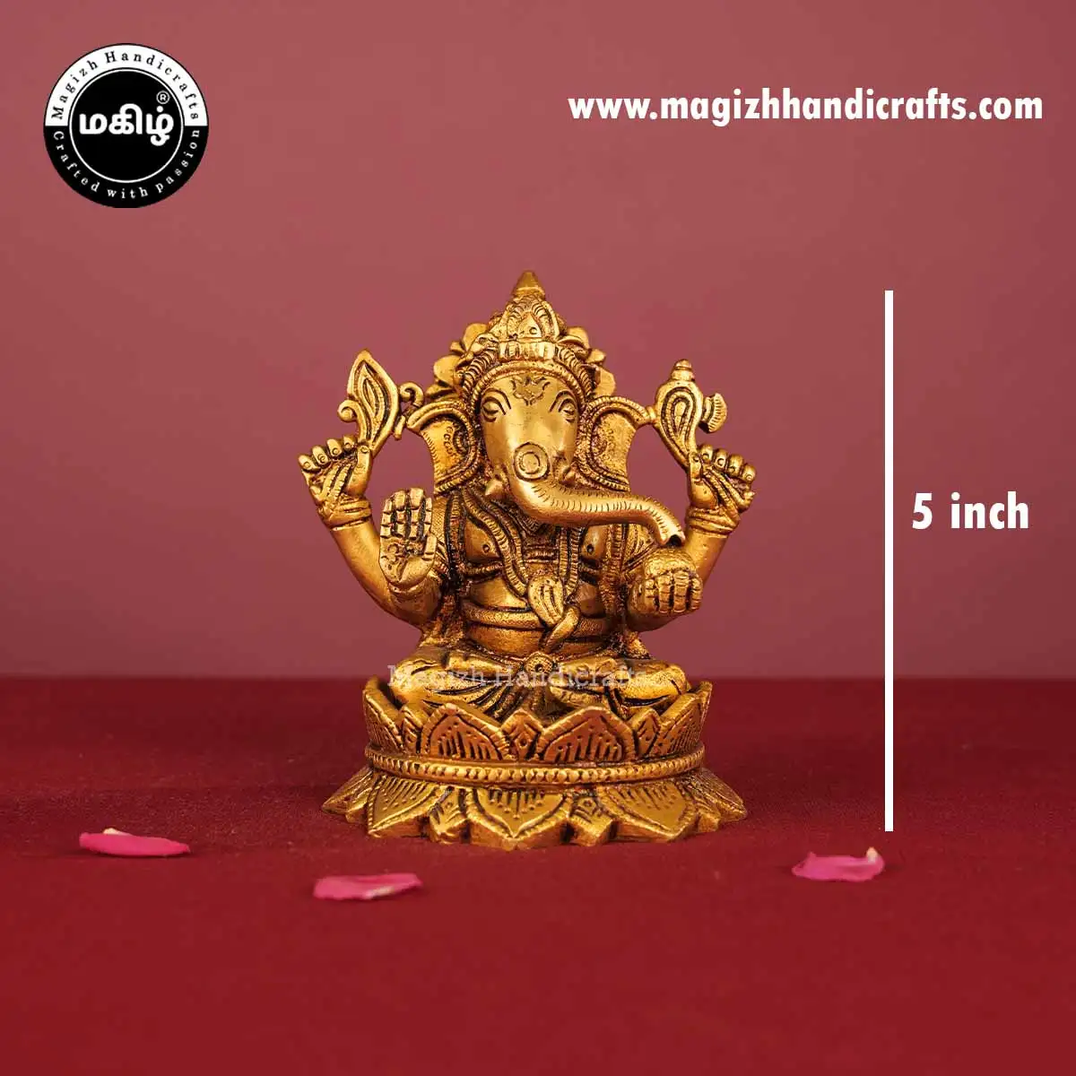 Brass Lotus Sitting Ganesha Idol - 5 Inch - image 2