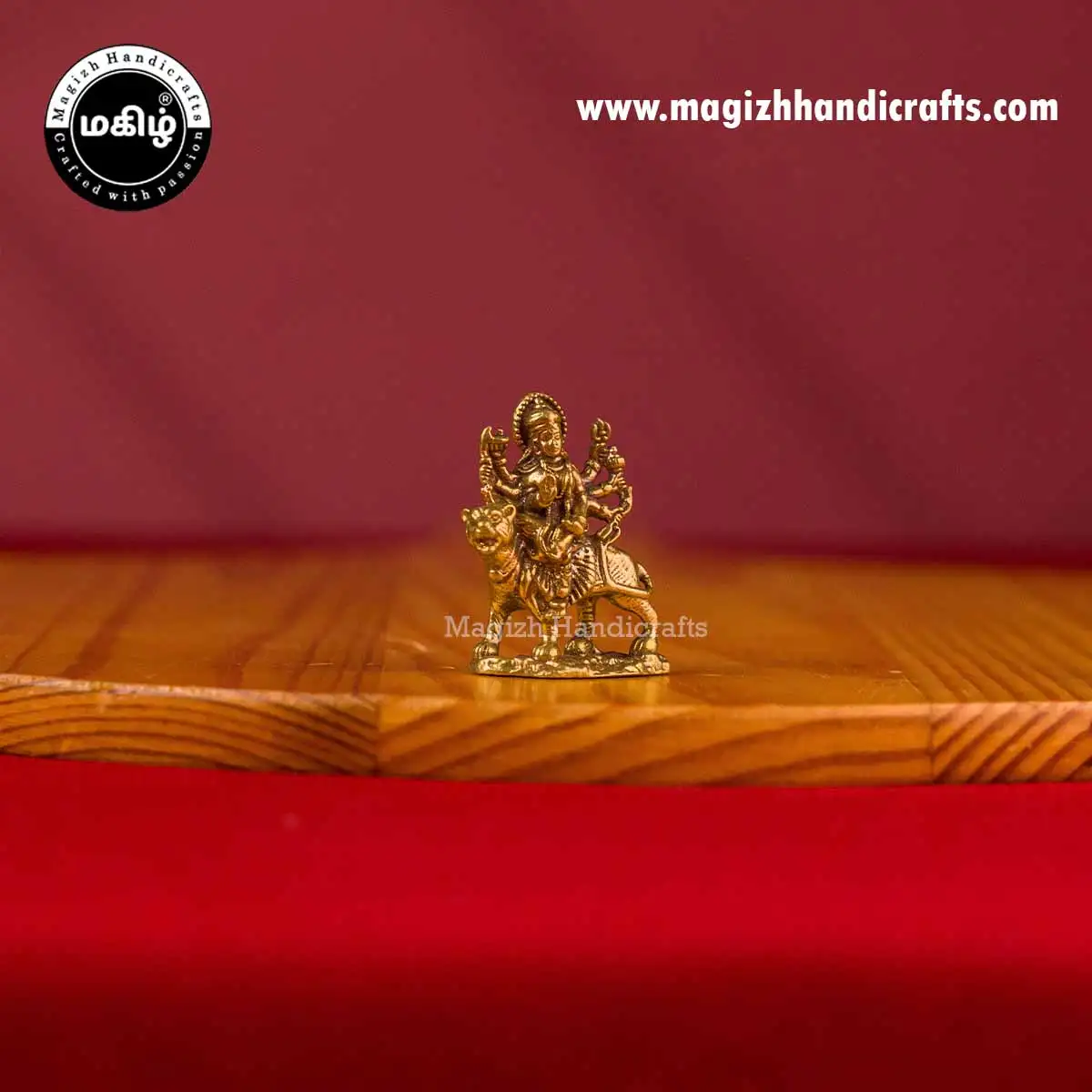 Brass Mini lion Durga devi idol - 1 inch - image 2