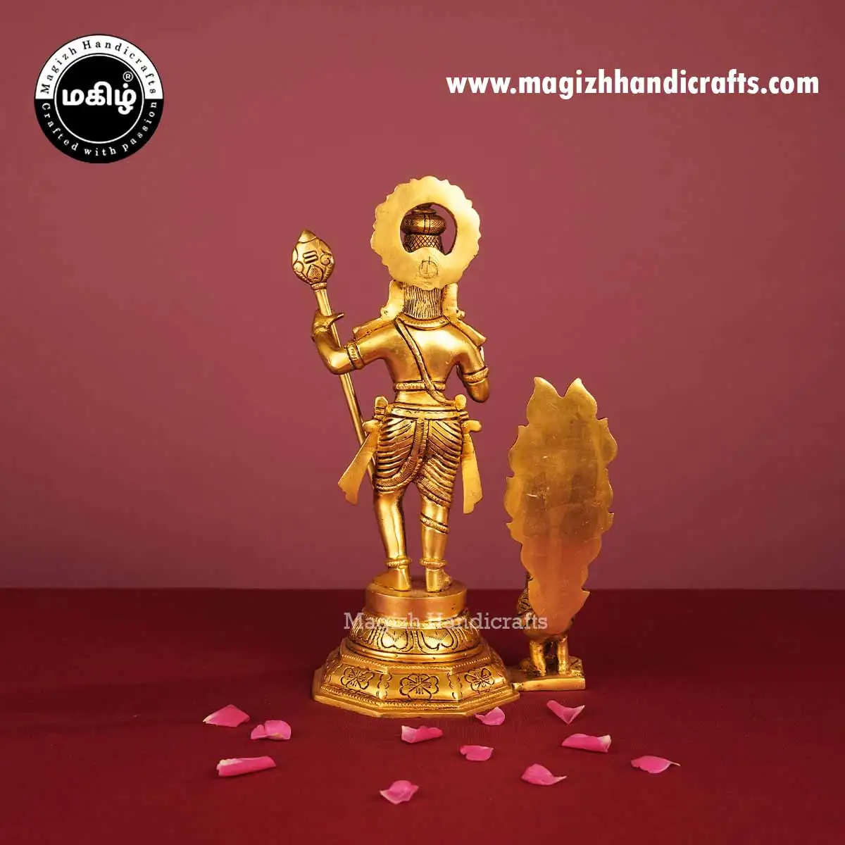 Brass god Murugan idol with peacock - 10.5 inch - image 5