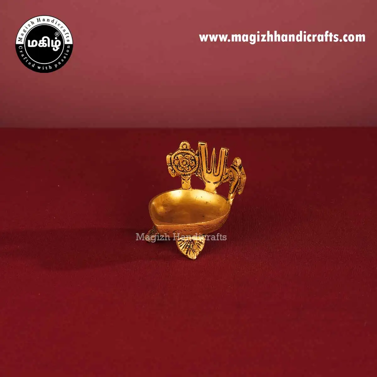 3 Inch Brass Sangu Chakram Namam Lamp - image 4